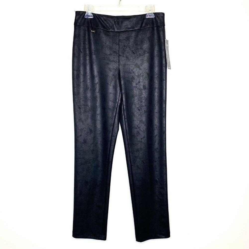 Bali Corp. Pants‎ Women 10 Black Faux Leather Stretch Elastic Waist Slim Leg NWT